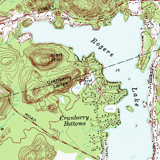 Topographic Map of Cranberry Ledge, CT