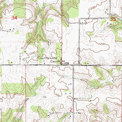 Topographic Map of County Line Cemetery, MN