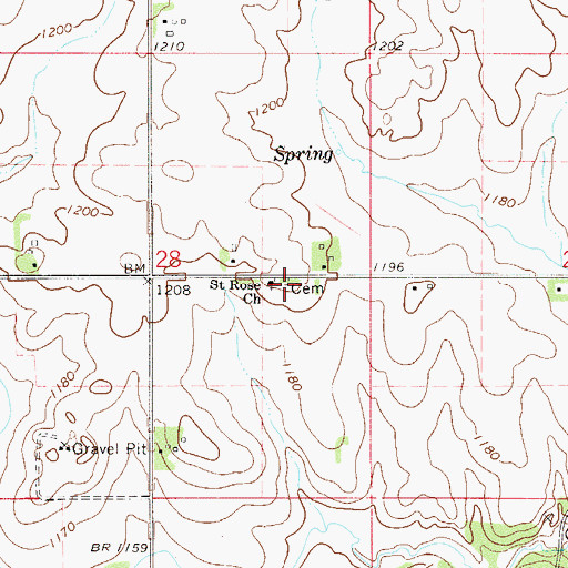 Topographic Map of Saint Rose Cemetery, MN