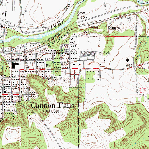 Topographic Map of Cannon Falls Cemetery, MN