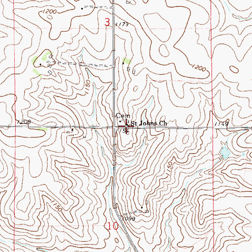 Topographic Map of Saint John's Cemetery, MN