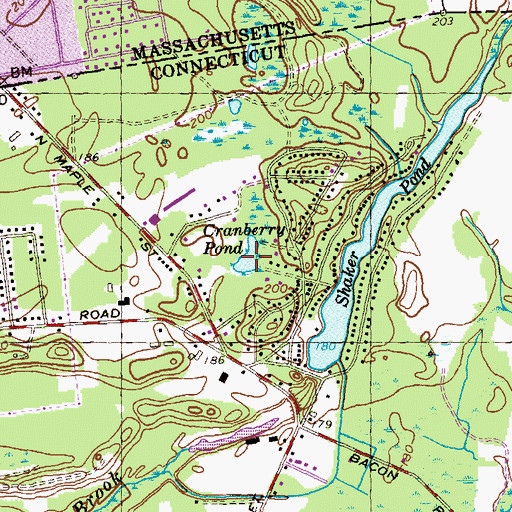 Topographic Map of Cranberry Pond, CT