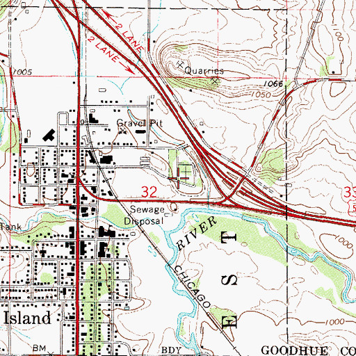Topographic Map of Pine Island Cemetery, MN