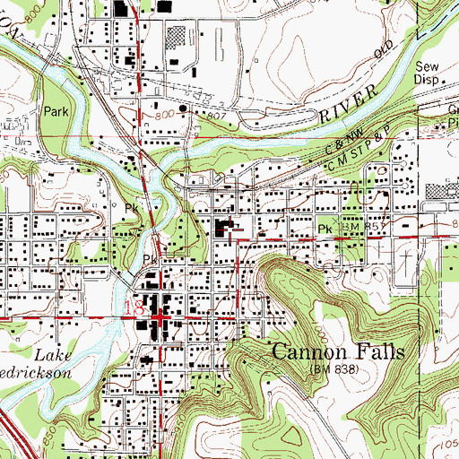 Topographic Map of Cannon Falls School, MN