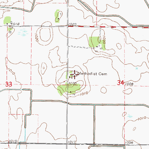 Topographic Map of Methodist Cemetery, MN