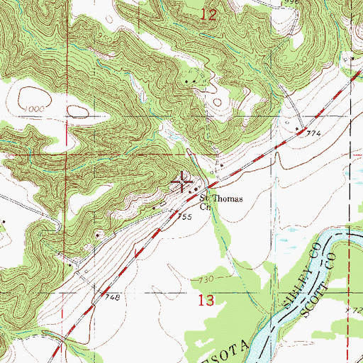 Topographic Map of Saint Thomas Cemetery, MN