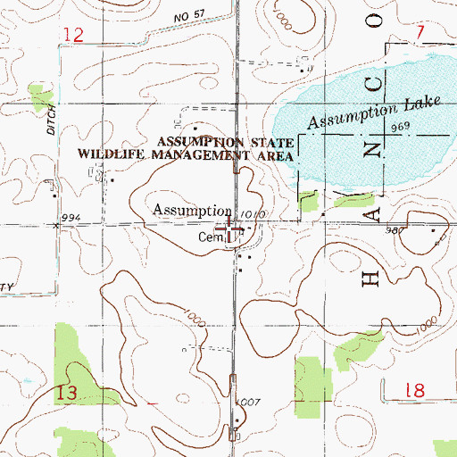 Topographic Map of Assumption Cemetery, MN