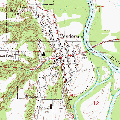 Topographic Map of Henderson Post Office, MN