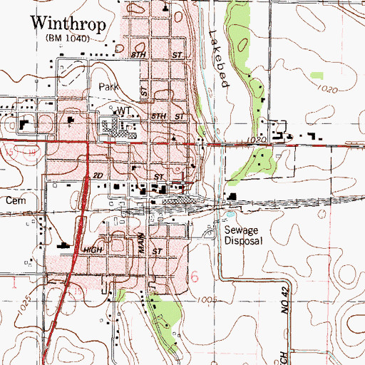 Topographic Map of Winthrop Post Office, MN