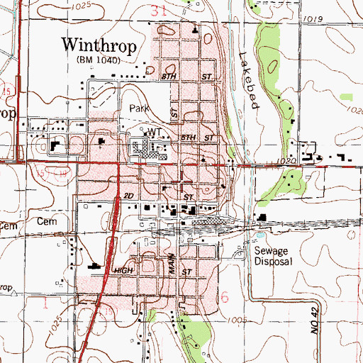 Topographic Map of Winthrop City Hall, MN