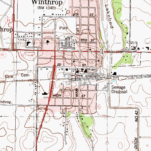 Topographic Map of Winthrop Volunteer Fire Department, MN