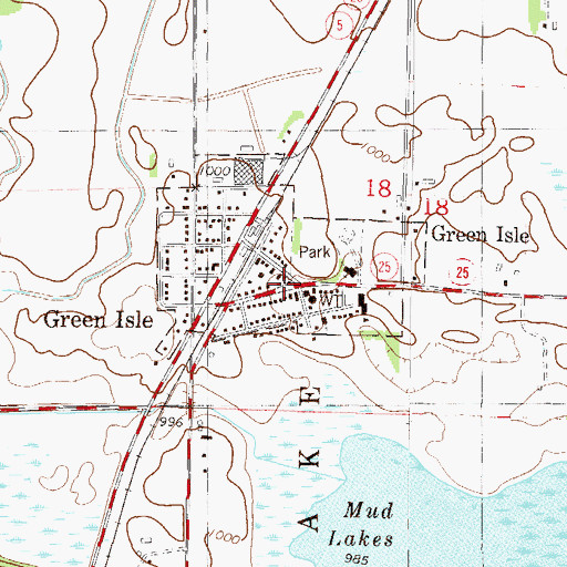 Topographic Map of Green Isle Post Office, MN