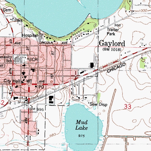 Topographic Map of Gaylord City Library, MN