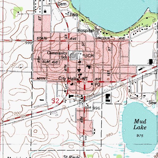 Topographic Map of Gaylord City Hall, MN