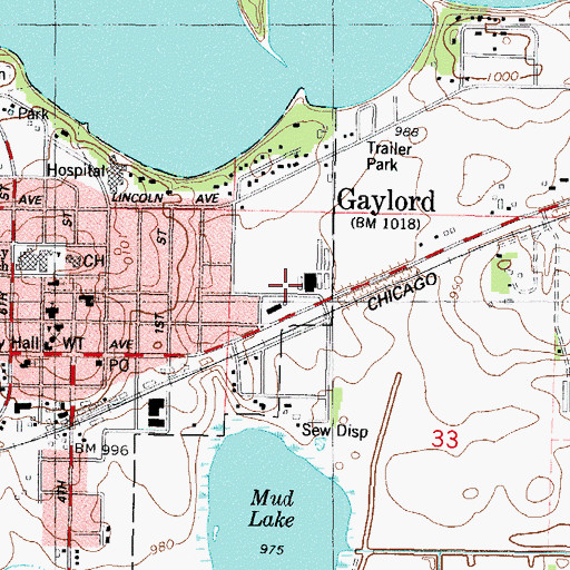Topographic Map of Gaylord Police Department, MN