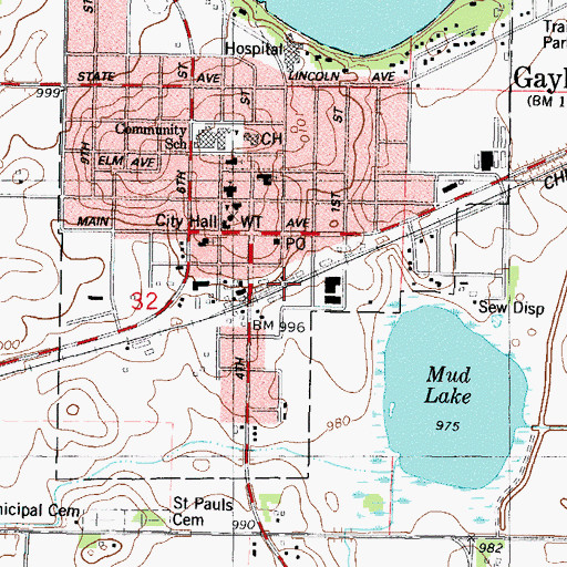 Topographic Map of Gaylord, MN