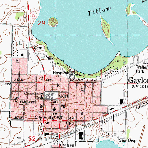 Topographic Map of Gaylord Lakeview Home, MN