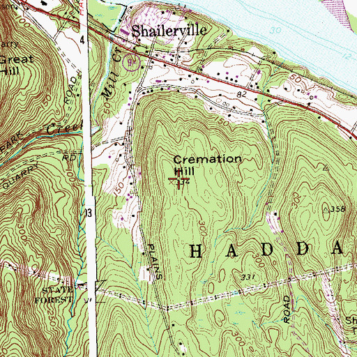 Topographic Map of Cremation Hill, CT