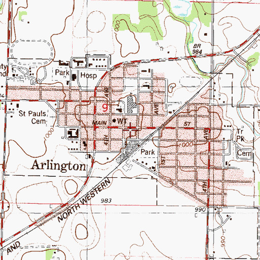 Topographic Map of Arlington Post Office, MN
