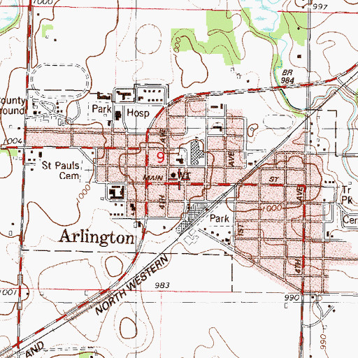 Topographic Map of Arlington Public Library, MN