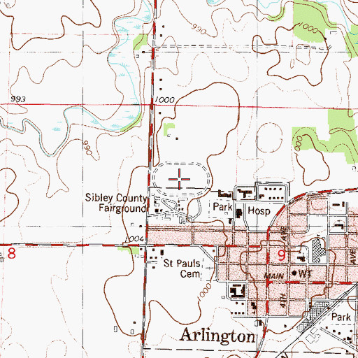 Topographic Map of Arlington Raceway, MN