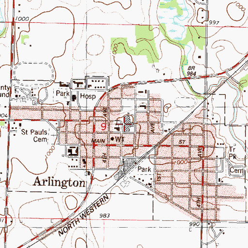 Topographic Map of Sibley East Senior High School, MN