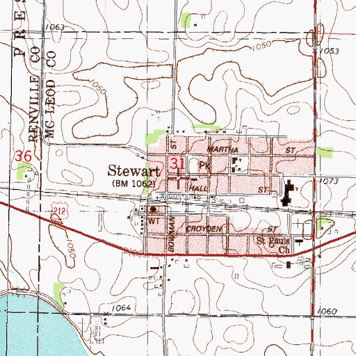 Topographic Map of Stewart Fire Department, MN