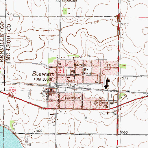 Topographic Map of Stewart Village Hall, MN