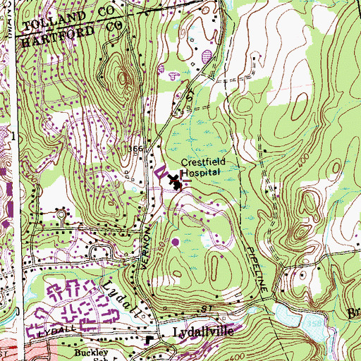 Topographic Map of Crestfield Hospital, CT