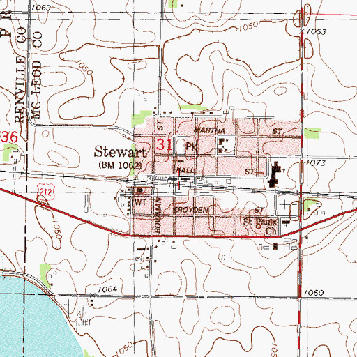 Topographic Map of Stewart, MN