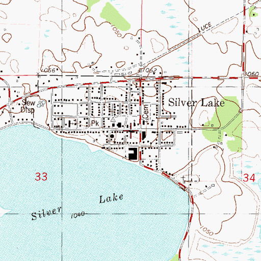 Topographic Map of Silver Lake Post Office, MN
