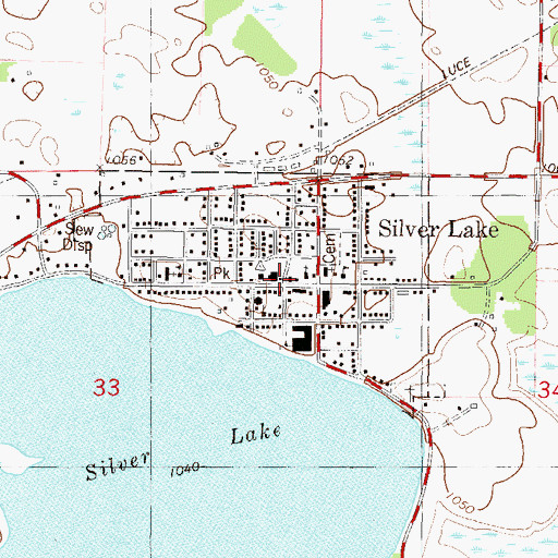 Topographic Map of Silver Lake City Hall, MN