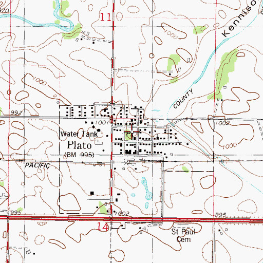 Topographic Map of Plato Fire Department, MN