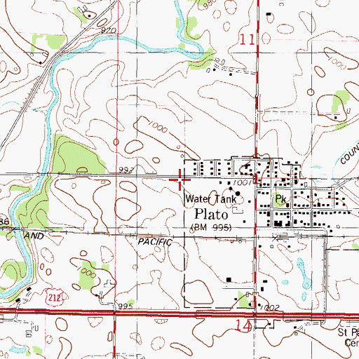 Topographic Map of Plato Baseball Field, MN