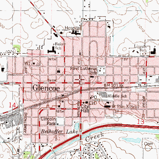 Topographic Map of Glencoe City Library, MN