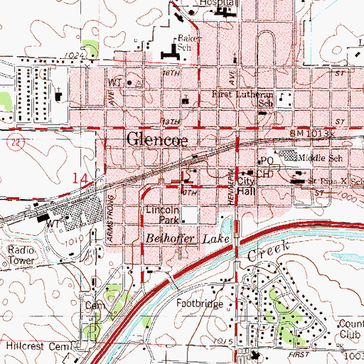 Topographic Map of Glencoe Fire Department, MN