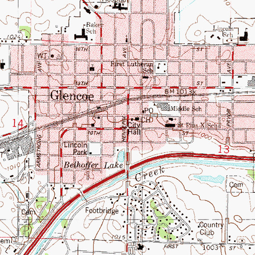 Topographic Map of Glencoe Christian Church, MN