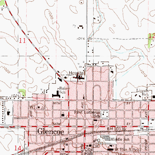 Topographic Map of Glencoe Regional Health Services Hospital, MN
