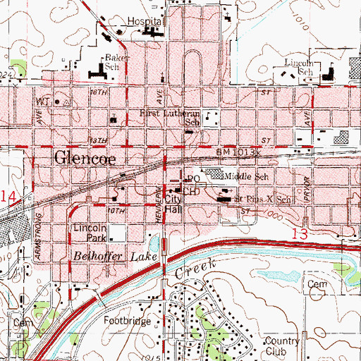 Topographic Map of Glencoe Post Office, MN