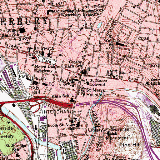 Topographic Map of Michael F Wallace Middle School, CT