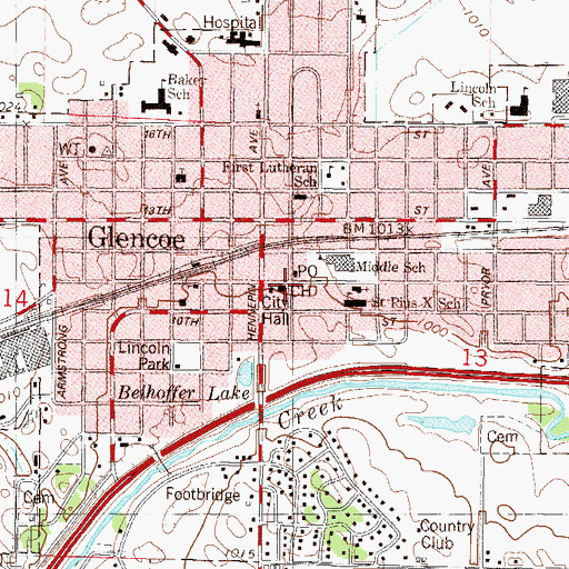 Topographic Map of McLeod County Courthouse, MN