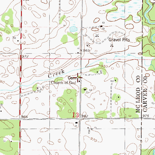 Topographic Map of Church of God Cemetery, MN