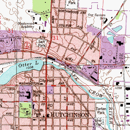 Topographic Map of Hutchinson, MN