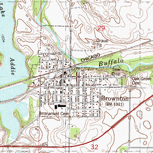 Topographic Map of Brownton Public Library, MN