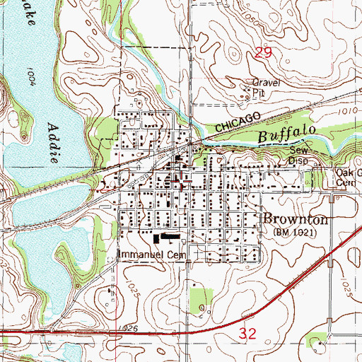 Topographic Map of Brownton Volunteer Fire Department, MN