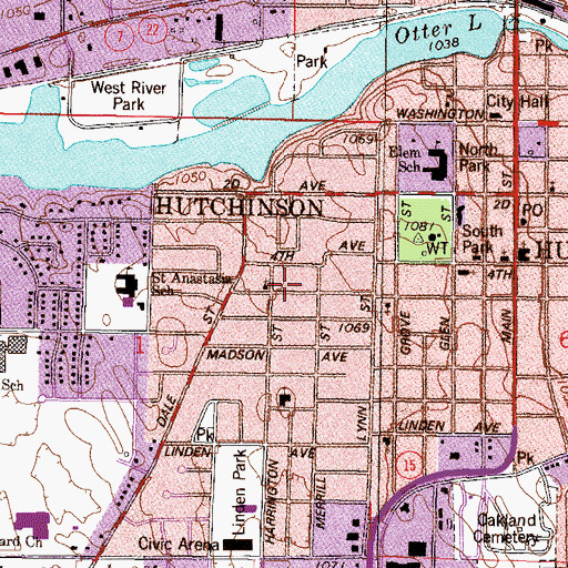 Topographic Map of Hutchinson Baptist Church, MN