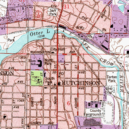 Topographic Map of Hutchinson City Hall, MN