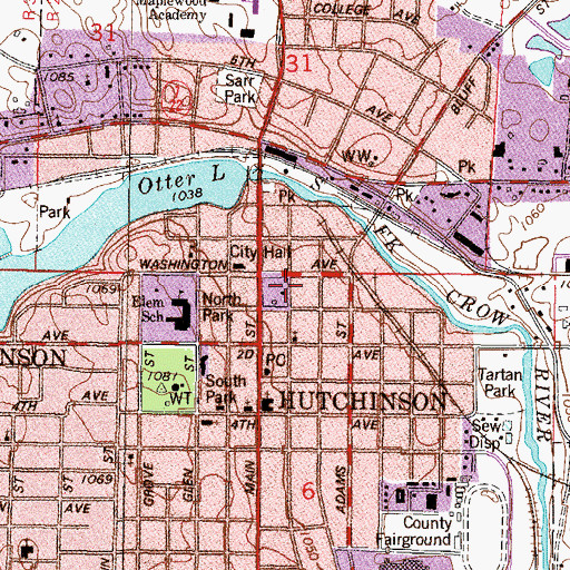 Topographic Map of Hutchinson City Library, MN
