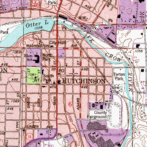 Topographic Map of Hutchinson Fire Department, MN