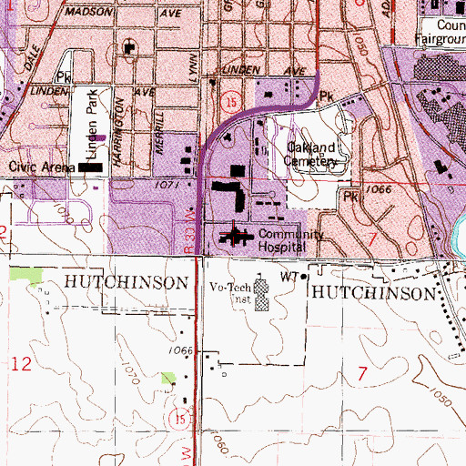 Topographic Map of Hutchinson Health Hospital, MN